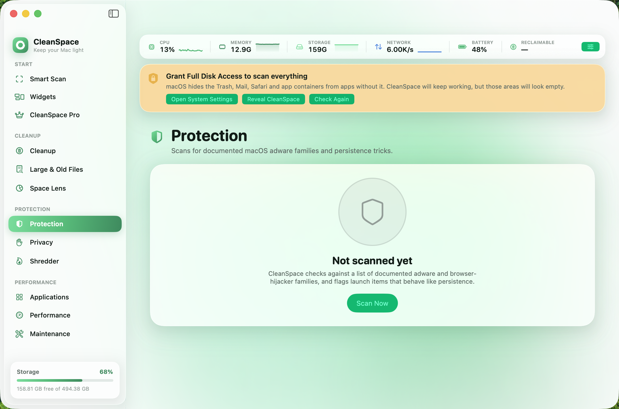 The Protection screen reporting that no known threats were found.